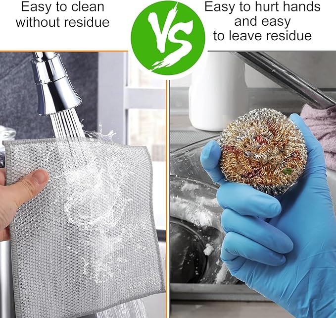 Dishcloth Pot Scrubber Multipurpose Wire Dishwashing Rags for Wet and Dry,New Multifunctional Non Scratch Metal Wire Dishcloth,Reusable Metal Scrubbing Pads Sponge Clean for Home Kitchen Cooktop (10)
