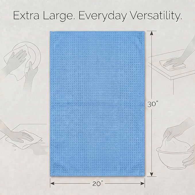 Urban Villa Kitchen Towels Waffle Dish Towels for Kitchen Sky Blue Color Set of 6 Over Sized 18x28 Inches Kitchen Towels Highly Absorbent 100% Cotton Kitchen Hand Tea Towels Dish Cloths