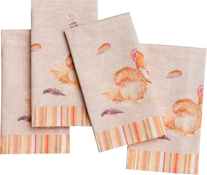 Maison d' Hermine 100% Cotton Cloth Napkins Set of 4 Everyday Reusable Square Napkins Cloth Washable Dinner Party Wedding Restaurant Hotel Kitchen Spring Summer (Barnyard Rooster, 18" x 18")