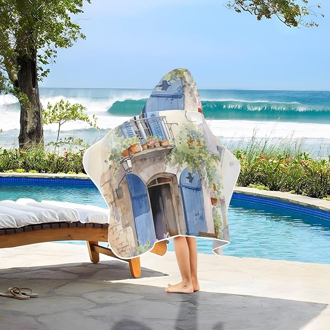 Hooded Towel for Kids Alley and Flowers Painting Beach Wrap Bath Towels 50x23.5in