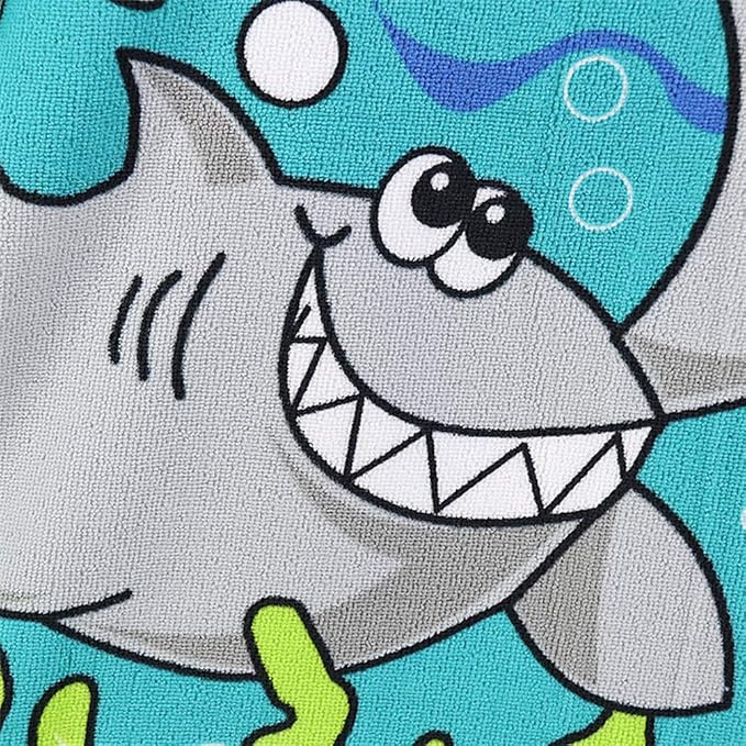 TONWHAR Soft Cotton Hooded Beach Towel Poncho for Kids Bath Pool Beach Swim Boys Girls Cartoon Cover-up Cape (Shark)