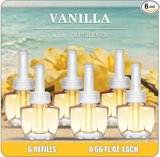 Plug In Air Freshener Refills for Home, Vanilla Scent, 6 Count, 3.96 Fl.Oz, Wall Plug In Refills,Scented Refill for Home, Bathroom, Bedroom, Compatible with Air Wick & Glade, Not for Glade Plus