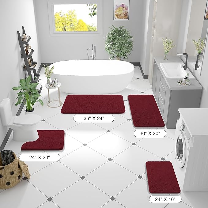 OLANLY Small Bathroom Rugs 24x16, Extra Soft Absorbent Chenille Bath Rugs, Rubber Backing Quick Dry, Machine Washable Bath Mats for Bathroom Floor, Tub and Shower, Home Decor Accessories, Burgundy