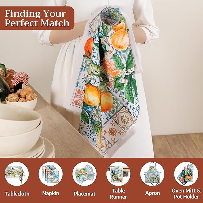 Maison d' Hermine Kitchen Towels Set of 3 100% Cotton 27.50" x 20" Reusable Cloth Tea Dish Towels Absorbent with Hanging Loop for Kitchen Farmhouse Hotel Spring Summer - Agrume