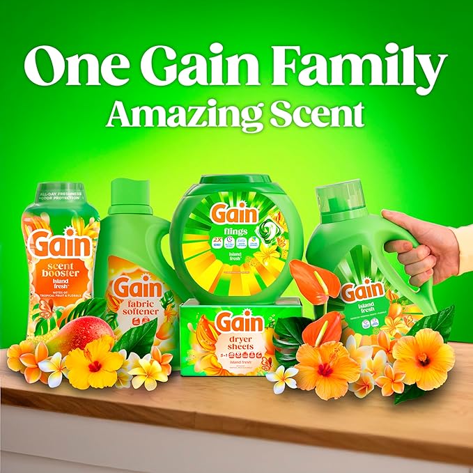 Gain Liquid Laundry Detergent with Odor Defense, Island Fresh Scent, Laundry Soap For HE Washing Machines, 132 fl oz, 100 Loads (Packaging May Vary)