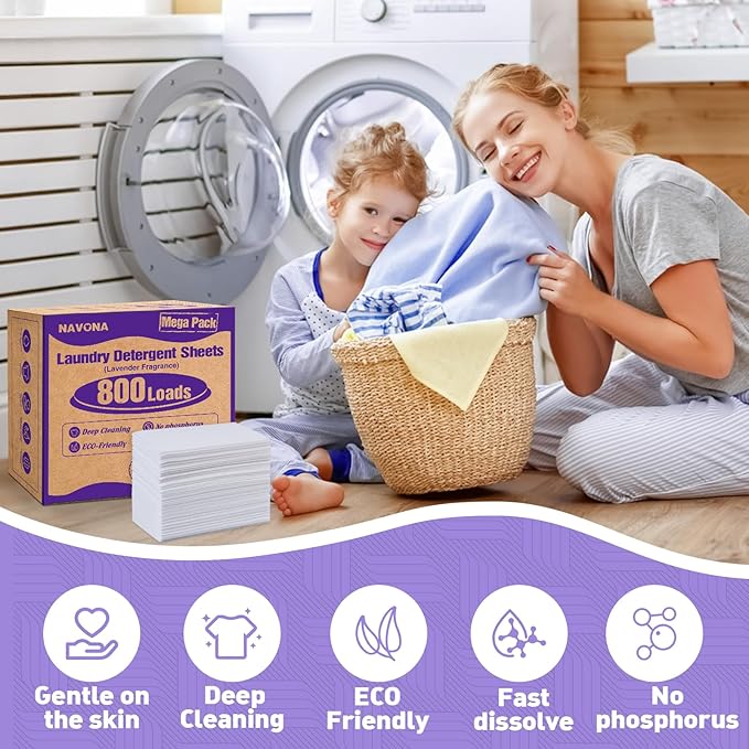 800 Loads Laundry Detergent Sheets, Eco-friendly Laundry Sheets, Powerful Cleaning, Suitable for Homes, Dorms, and Apartments - [Lavender Fragrance]