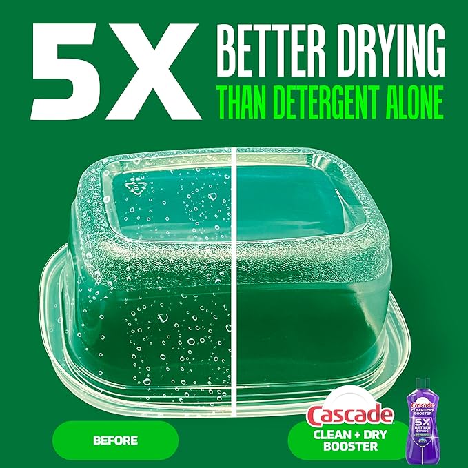 Cascade Rinse Aid Clean & Dry Booster Dishwasher Rinse Aid Liquid for Spotless, Streak-Free Dishes, Works with Dishwasher Detergent, Dishwasher Gel, Pods, or Tablets, Powerful Dry Booster, 16 oz