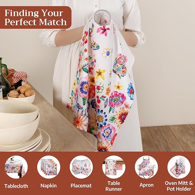 Maison d' Hermine Kitchen Towels Set of 3 100% Cotton 27.50" x 20" Reusable Cloth Tea Dish Towels Absorbent with Hanging Loop for Farmhouse Hotel Spring Summer - Happy Florals - High Summer