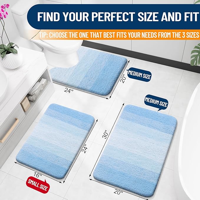 OLANLY Bathroom Runner Rugs Mat 47x17, Extra Soft Absorbent Microfiber Bath Rugs, Rubber Backing, Quick Dry, Washable Long Bath Mats for Bathroom, Tub and Shower, Home Decor Accessories, Sky Blue