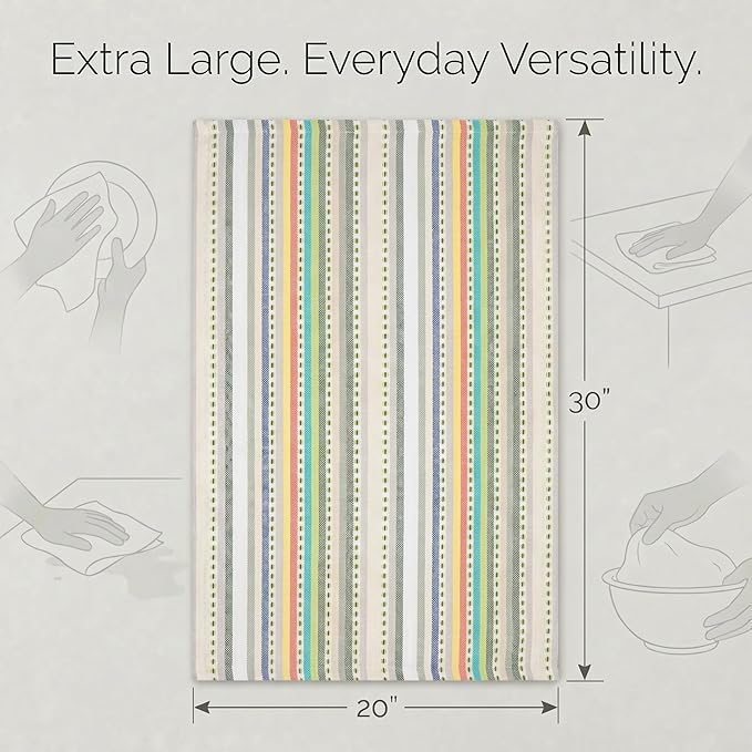 Urban Villa Kitchen Towels 100% Cotton Dish Towels for Kitchen(Set of 6)20”x30” Dish Cloths Highly Absorbent Kitchen Linen Set with Hanging Loop Perfect for Drying Dishes Cleaning Towels-Beige Stripes