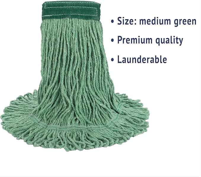 Boardwalk Super Loop Wet Mop Head, Cotton/Synthetic Fiber, 5" Headband, Medium Size, Green, 12/Carton