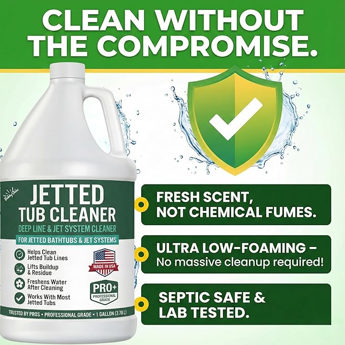 BubbyShine Jetted Tub Cleaner for Bathtub Jets – Deep Cleaning Bathtub Cleaner Formula for Jets & Whirlpool Tubs, Pro Grade System Flush for Internal Lines and Pipes, Made in USA, 1 Gallon
