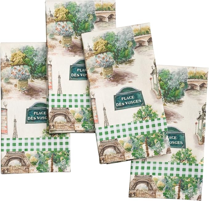 Maison d' Hermine 100% Cotton Cloth Napkins Set of 4 Everyday Reusable Square Napkins Cloth Washable Dinner Party Wedding Restaurant Hotel Kitchen Spring Summer (Paris Voyage, 18" x 18")