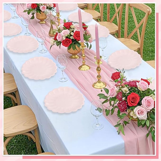 NatNarr 30 Pcs Pink Paper Plates 9.5 In Light Pink Plates Disposable Heavy Duty(350gms) Fancy Plate Scalloped Party Plate with Shell Edge for Wedding Birthday Bridal Shower Girl Baby Shower