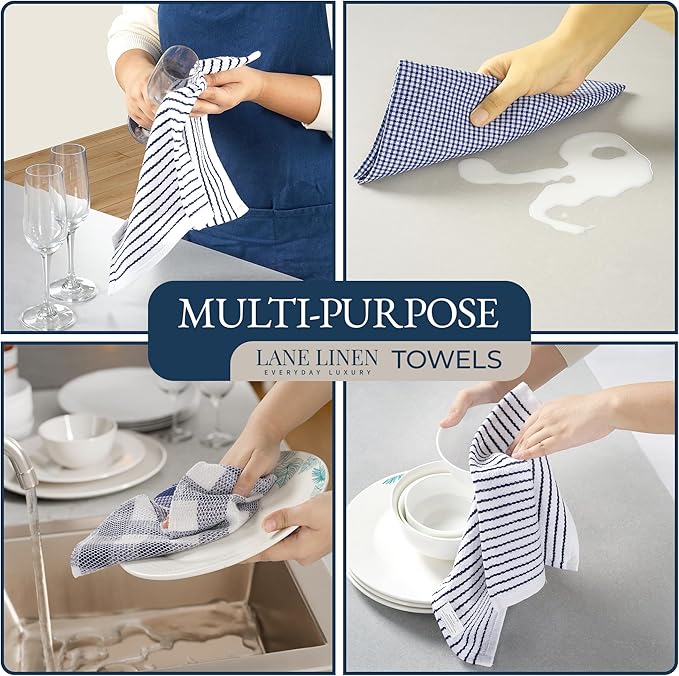LANE LINEN Flour Sack Towels & Kitchen Towel Set 20 Pc - Premium Cotton Tea Towels for Bread Baking, Super Absorbent Dish Cloths for Washing Dishes, Multipurpose Kitchen Rags & Oven Mitt Set - Indigo