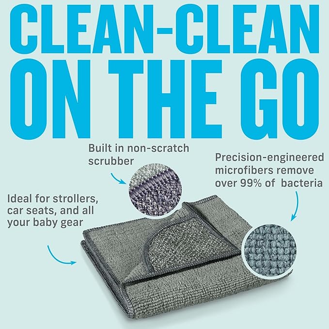 E-Cloth Stroller & Car Seat Cleaning Cloth, Premium Microfiber Cloth with Scrubbing Corner, Ideal for Cleaning Baby Stroller, Car Seats, Car Seat Cover, Booster Seat, 100 Wash Promise