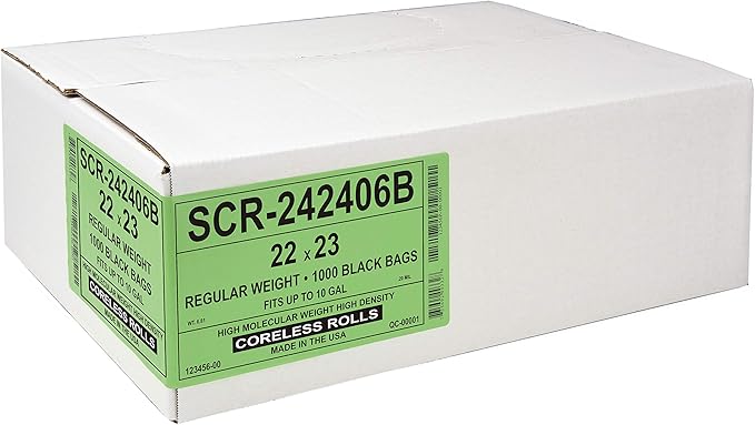 Aluf Plastics 7-10 Gallon Trash Bags - (Commercial 1000 Pack) - Source Reduction Series Value High Density 6 Micron Gauge (equiv) - Intended for Home, Office, Bathroom, Paper, Styrofoam - Black