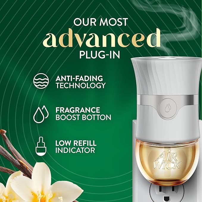 Air Wick Vibrant Plug In Scented Oil Refill,Infused with Essential Oils,Plug In Air Fresheners for Home,Sweet Vanilla & Shea Butter,(Pack of 10)