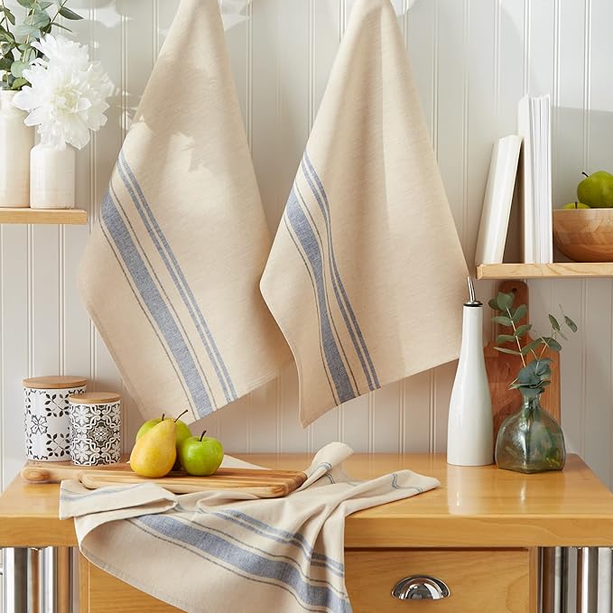 DII French Stripe Dishtowels, Kitchen Collection, 20 x 30 (Set of 3), Nautical Blue