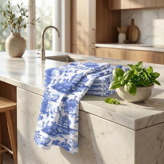 Urban Villa Kitchen Towels Set of 6 French Toile Kitchen Towels 20X30 Inches 100% Cotton Highly Absorbent Kitchen Towels Premium Quality Ultra Soft Mitered Corners KitchenTowels