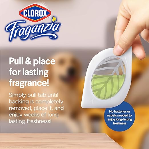 Clorox Fraganzia Small Rooms Air Freshener, White Lily Bloom - Peel & Place, No-Plug, Battery-Free for Closets, Laundry Room, Entry Way, Bathroom, Locker, 0.25 Fl Oz Each, 2 Count