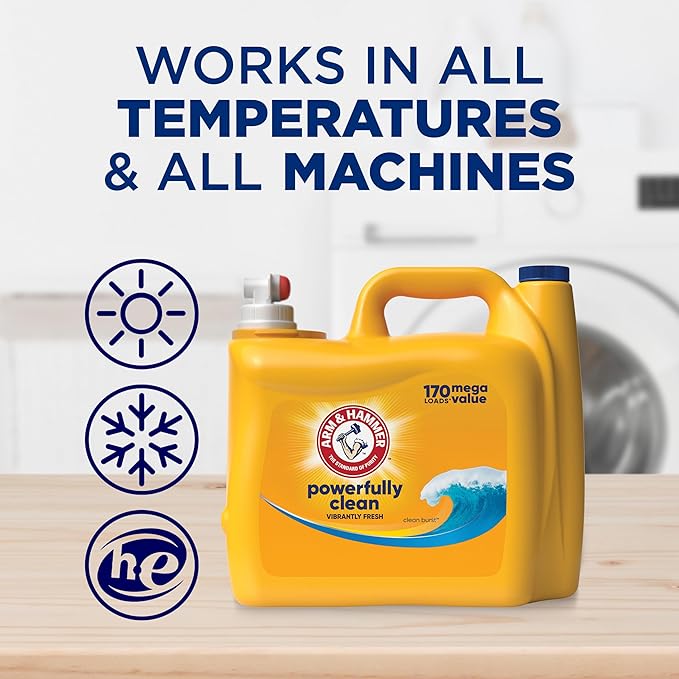 ARM & HAMMER Liquid Laundry Detergent, Clean Burst Fresh, 200 fl oz, 200 Loads, HE Laundry Detergent Liquid