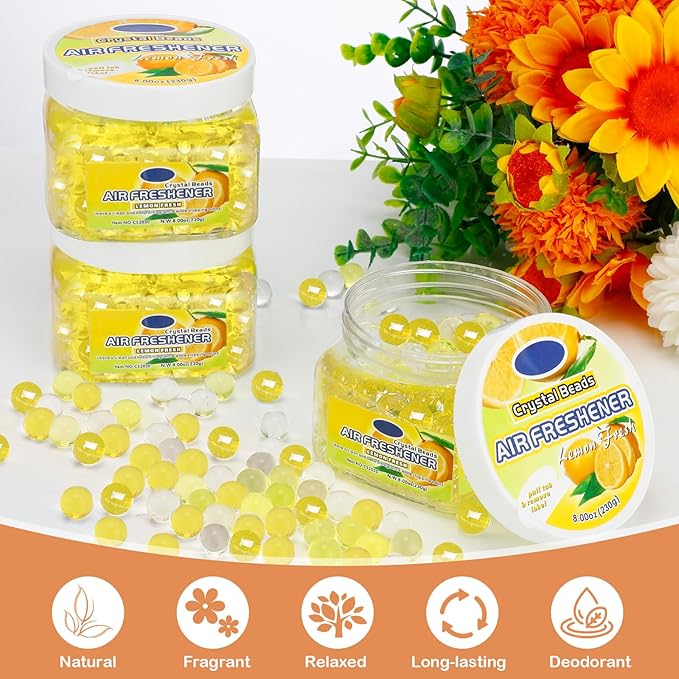 12 Pcs Air Freshener Bulk Odor Gel Eliminator Beads 8 oz Long Lasting Air Freshener Beads Eliminates Odors in Home Bathrooms, Cars, Boats, Rvs and Pet Areas(Lemon)