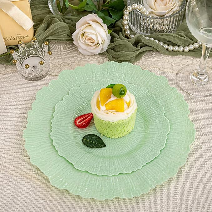 DaYammi 60 PCS Green Plastic Plates,Reef Plate Disposable & Reusable-Heavy Duty Plastic Plates for Party Including 30 Dinner Plate, 30 Dessert Plate,Green Disposable plates for Dinner Parties