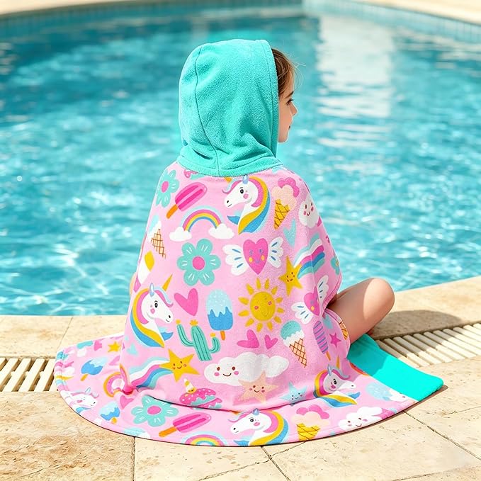 Hooded Towels for Kids - Superfine Fiber Unicorn Toddler Hood Bath Towels Beach Hooded Poncho Absorbent Pool Toddler Swim Bath Wrap for Boys & Girls 3-10 Years Beach Essentials, 50*30 inches