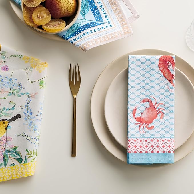 Maison d' Hermine 100% Cotton Cloth Napkins Set of 4 Everyday Reusable Square Napkins Cloth Washable Dinner Party Wedding Restaurant Hotel Kitchen Spring Summer (Lobster Love, 18" x 18")