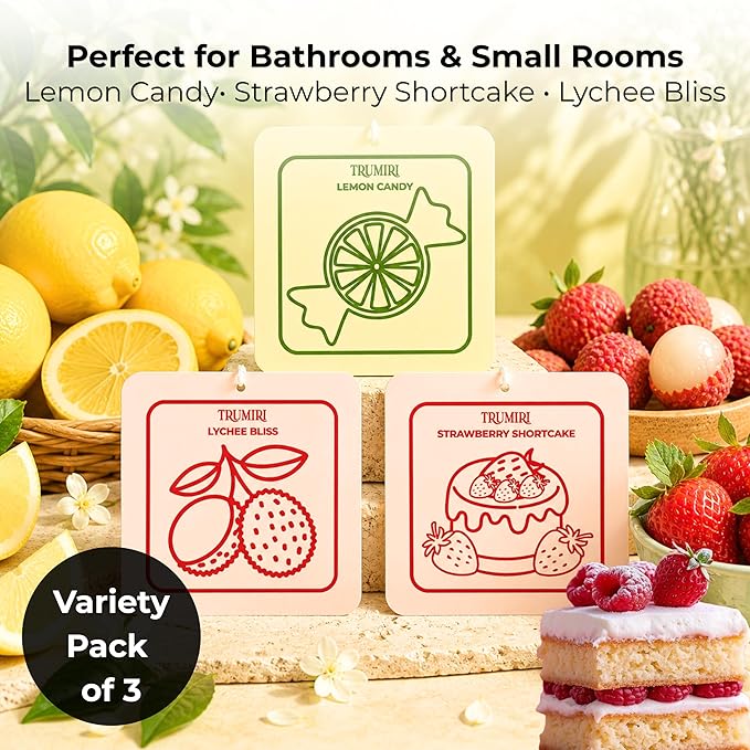 Room Deodorizer Gel Odor Eliminator For Home - Variety Pack Of 3 - Lemon Candy|Strawberry Shortcake|Lychee Bliss - Non Plug In Strong Scent Bathroom Air Freshener Odor Absorber Closet Deodorizer