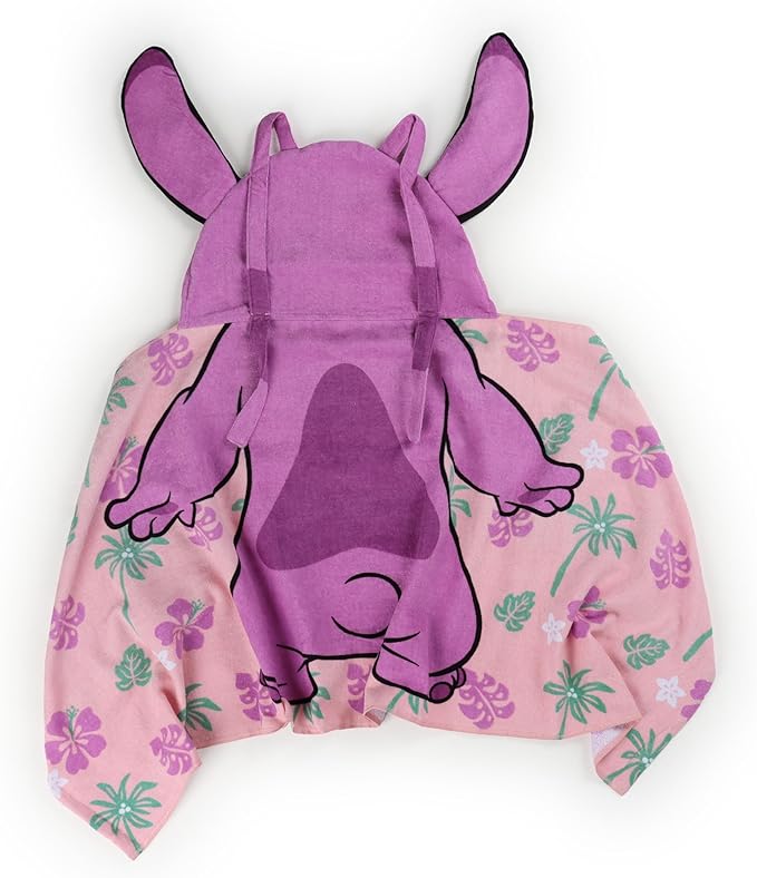 Jay Franco Kids Hooded Towel – 22" x 51" Super Soft Bath Wrap with 3D Hood, Beach, Pool & Travel, Official Licensed Product, Pink - Lilo and Stitch Angel