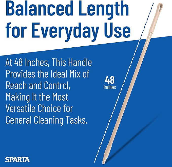 SPARTA 41225EC25 Fiberglass Broom Handle, Mop Handle, Replacement Handle With Acme Threaded Tip For Commercial Cleaning, 48 Inches, Tan, (Pack of 12)