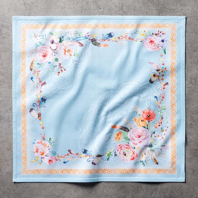 Maison d' Hermine 100% Cotton Cloth Napkins Set of 4 Everyday Reusable Square Napkins Cloth Washable Dinner Party Wedding Restaurant Hotel Kitchen Spring Summer (Ibiza - Blue, 20" x 20")
