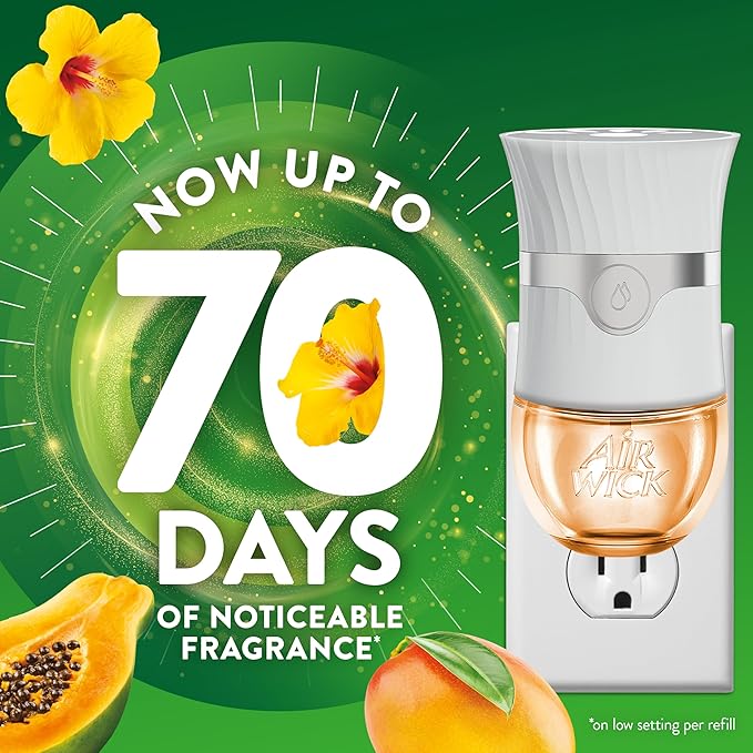 Air Wick Plug in Scented Oil Refill, Infused with Essential Oils, Air Fresheners for Home, Hawaii Exotic Papaya & Hibiscus Flower, 2 ct