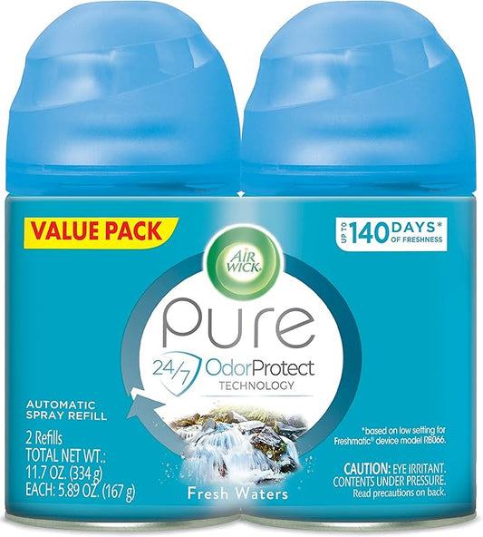 Air Wick Automatic Air Freshener Spray Refill, 2ct, Fresh Waters, Odor Neutralization, Essential Oils