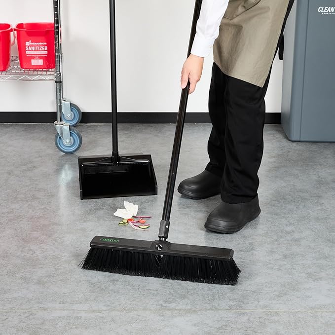 Restaurantware-BROOM HEAD ONLY: Clean Tek Professional 17.13-Inch Push Broom Head, 1 Heavy-Duty Cleaning Tool - Handle Sold Separately, Fine Flagged Bristles, Black Plastic, Outdoor Use