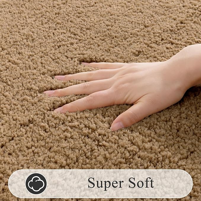 SHACOS 5 Pieces Bathroom Rugs Set with Toilet Lid Cover Ultra Soft Absorbent Microfiber Bath Mat U Shape Contour Rug for Bathroom, Non Slip Machine Washable Bath Runner Rugs for Bedroom, Beige Brown