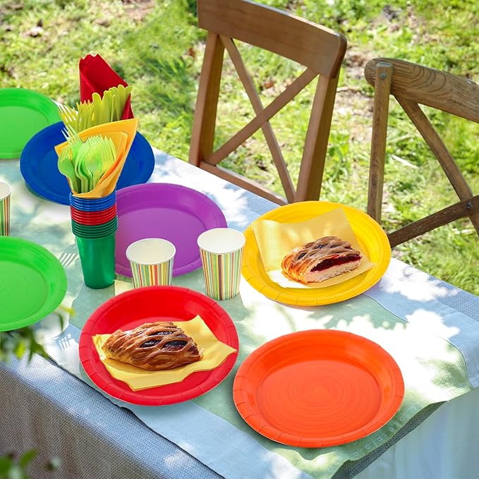 JarThenaAMCS Color Spiral Paper Plates Rainbow Party Plates Disposable Dessert Plate for All Seasons Birthday Holiday Baby Shower Picnic Supplies, 36 Pcs