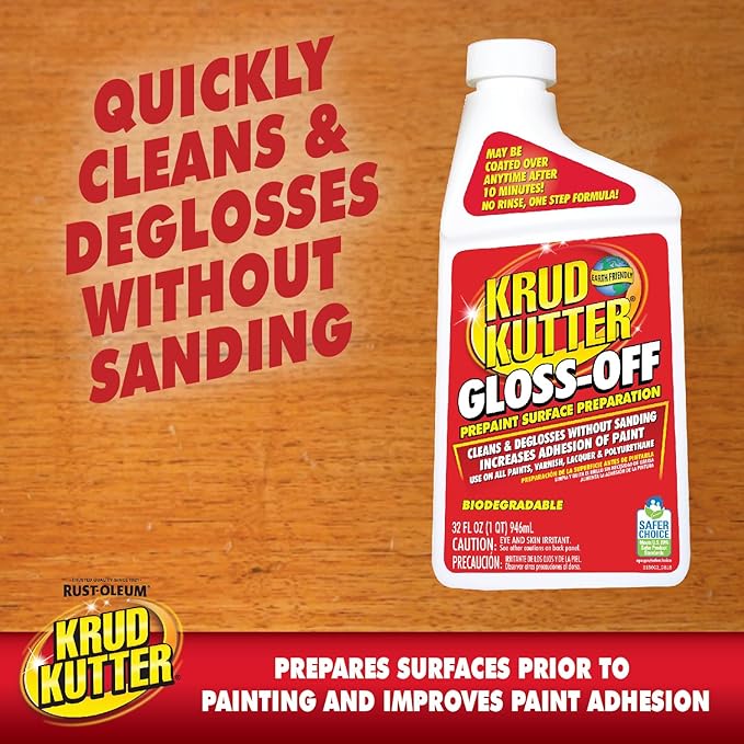 Krud Kutter Gloss-Off Prepaint Surface Preparation Cleaner, 32 oz, No Sanding Liquid Deglosser for Cabinets, Trim, Doors and Furniture, Removes Dirt Grease and Gloss for Paint Adhesion