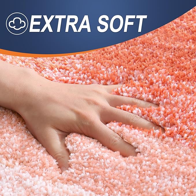 OLANLY Luxury Toilet Rugs U-Shaped 24x20, Extra Soft and Absorbent Microfiber Bathroom Rugs, Non-Slip Plush Shaggy Bath Mat, Machine Wash Dry, Contour Bathroom Mats for Toilet Base, Coral