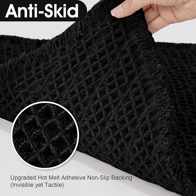 Upgraded Waffle Bath Mat, 32"x20" Black-Herringbone, Super Absorbent Non-Slip Quick Dry Bathroom Rugs with Tassels, Machine Washable Ultra Soft Boho Bath Rugs, Toilet Mats Boho Farmhouse Decor