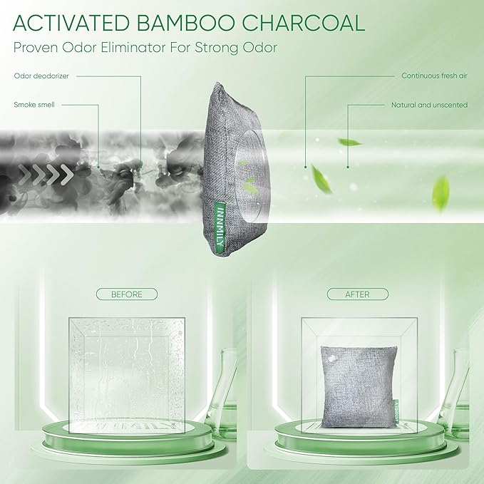 Innmily Activated Charcoal Odor Absorber, Odor Eliminator for Strong Odor,Bamboo Charcoal Air Purifying Bags for Shoe Home Car Closet Pet, Sneaker Deodorizer, Smoke Room Deodorizer(6 x 50g)
