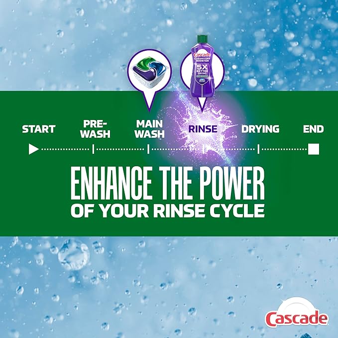 Cascade Rinse Aid Clean & Dry Booster Dishwasher Rinse Aid Liquid for Spotless, Streak-Free Dishes, Works with Dishwasher Detergent, Dishwasher Gel, Pods, or Tablets, Powerful Dry Booster, 16 oz