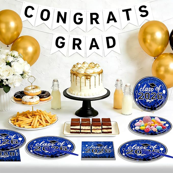 75 Pcs Graduation Plates and Napkins Party Supplies Set,Serves 25 Guests Blue 2026 Graduation Plates and Napkins,Disposable Paper Tableware Set for Graduation Party Decorations