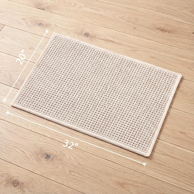 Bathroom Rugs Non Slip Washable, Super Absorbent Thin Bath Mat for Small Quick Dry Low Pile Bathroom Rug,(Khaki, 32″x20″)