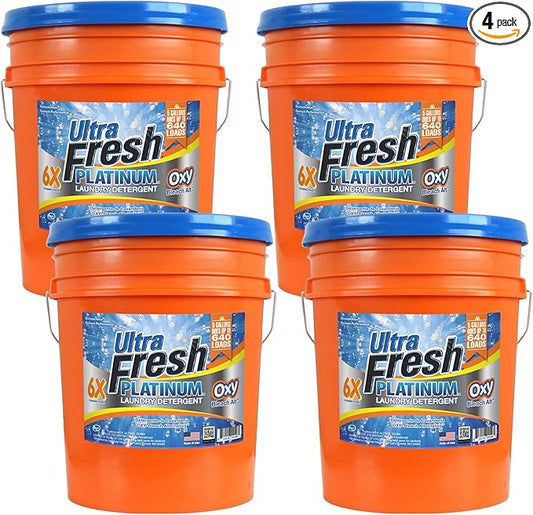 Ultra Fresh 4 Pack Liquid Laundry Detergent, 6X Platinum, 5 Gal, OXY Color Safe Bleach Alt™ - Household Cleaning Supplies and Accessories for Clothing and Fabric Items