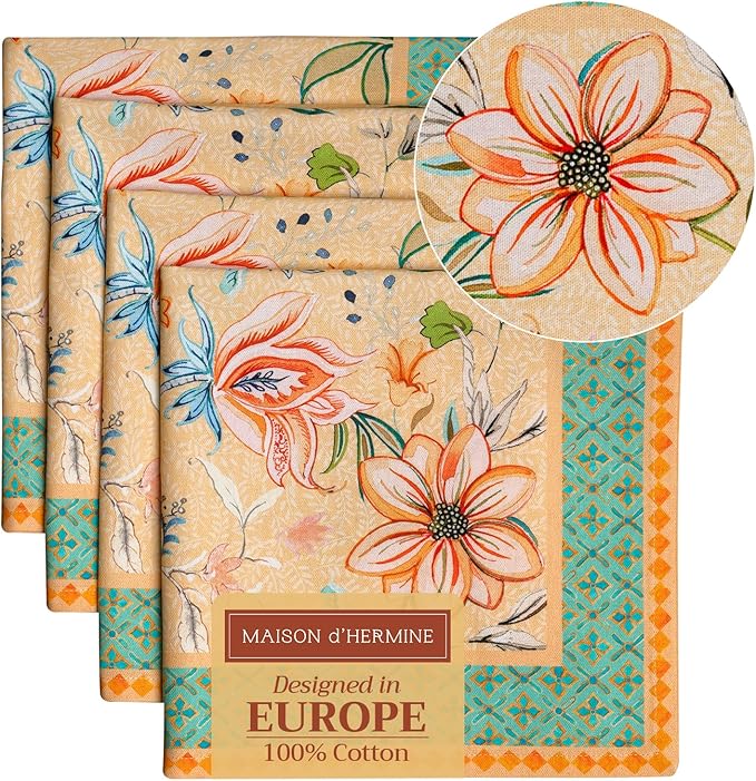 Maison d' Hermine 100% Cotton Cloth Napkins Set of 4 Everyday Reusable Square Napkins Cloth Washable Dinner Party Wedding Restaurant Hotel Kitchen Spring Summer (Luxury Loft - Peach, 20" x 20")