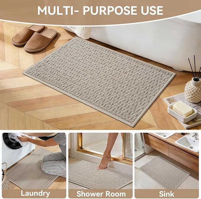Bathroom Rugs Mat 24x36, Extra Soft Absorbent Chenille Bath Rug, Non Slip PVC Backing Washable Quick Dry Bath Mats for Bathroom Fit Under Door, Tub, Shower, Sink, Home Decor Accessories Brown