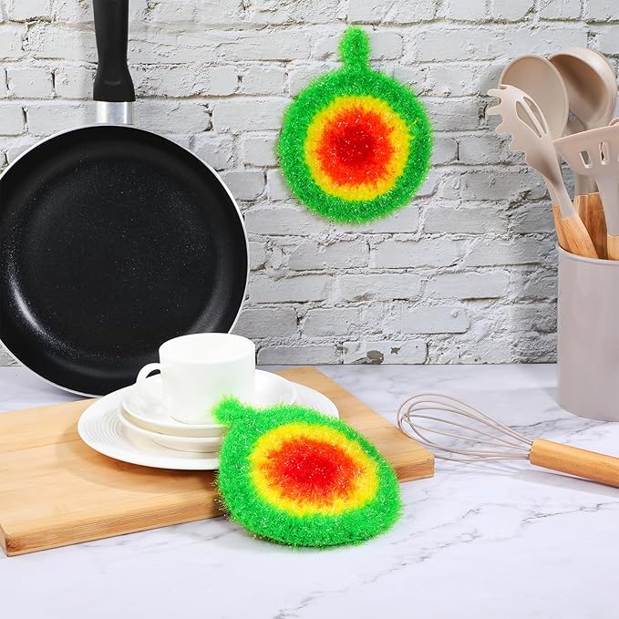 DECHOUS Dish Scrubber Sponge Set: Non Scratch Reusable Dish Sponges for Kitchen Cleaning - Cute Polyester Scouring Pads for Cookware Pots Pans Sink Household Use